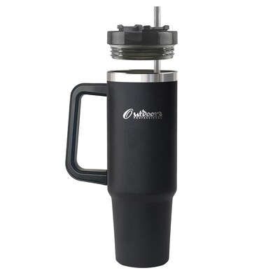Outdoors Professional Stainless Steel Double-Walled Vacuum Insulated Tumbler with Straw, 40 oz., Bla