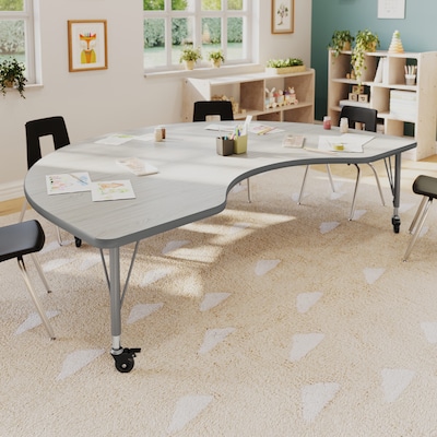 Flash Furniture Wren Kidney Activity Table, 72 x 48, Height Adjustable, Light Gray Top/Silver Frame (XUA4872KDLGTPC)