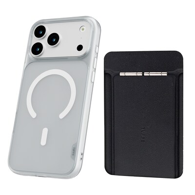 TUFF8 GlideGuard MagSafe Phone Case for iPhone 18 Pro Max with Foldable Origami Wallet Stand, Matte Clear/Black (KITLIB18PRO03)