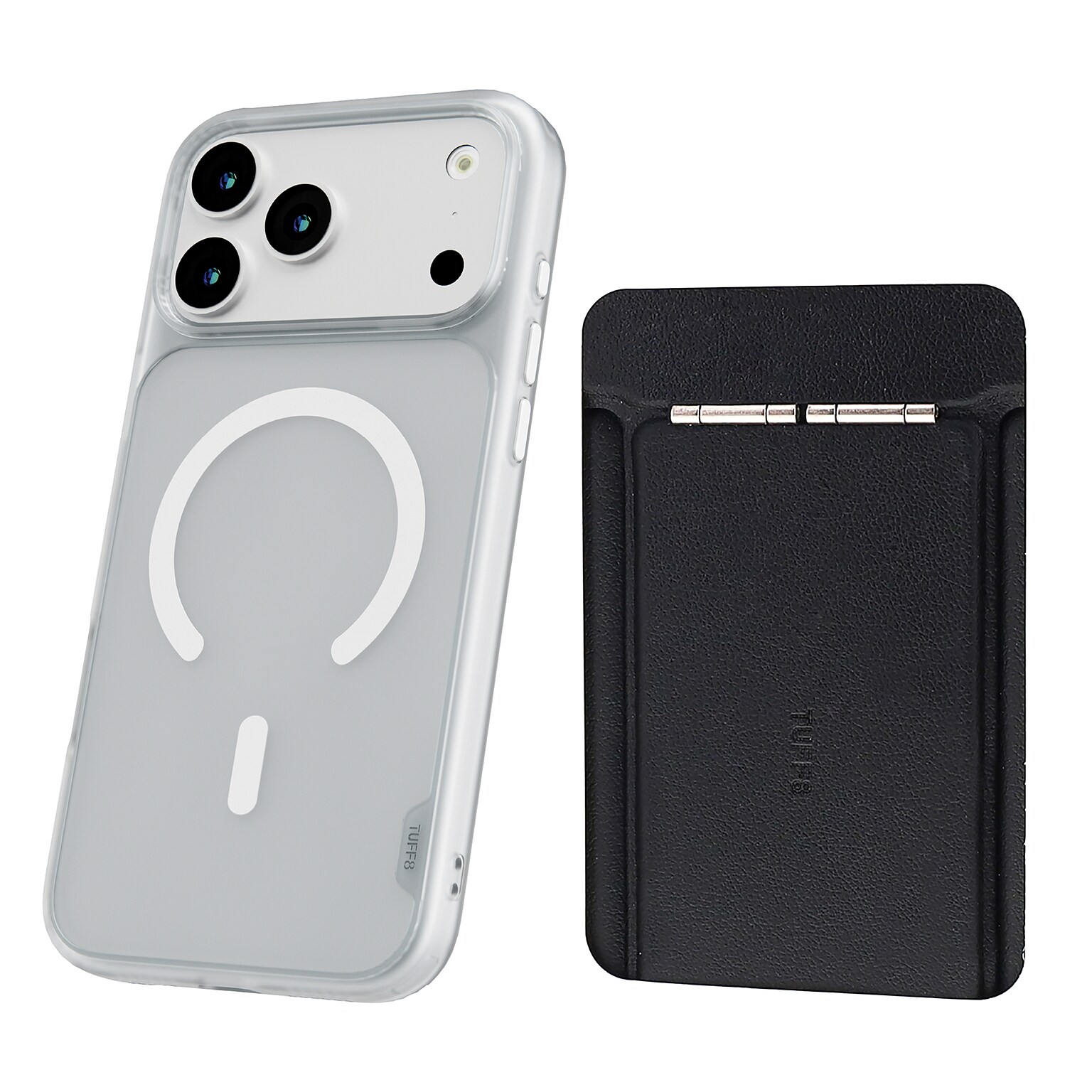 TUFF8 GlideGuard MagSafe Phone Case for iPhone 18 Pro Max with Foldable Origami Wallet Stand, Matte Clear/Black (KITLIB18PRO03)