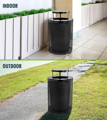 Alpine Industries 4460 Steel Mesh Trash Can with Covered Top with Open Sides Lid, 36 Gallon, Black (ALP4460-01-B)