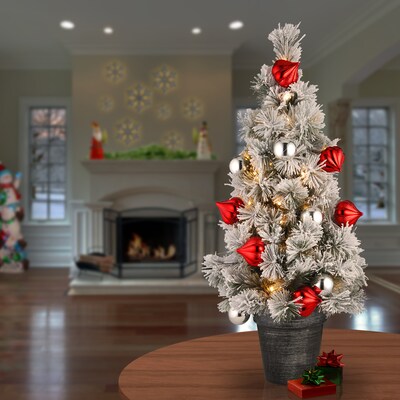 National Tree Company 2 Snowy Bristle Pine Tabletop Tree with Battery Operated LED Lights (SNP7-308