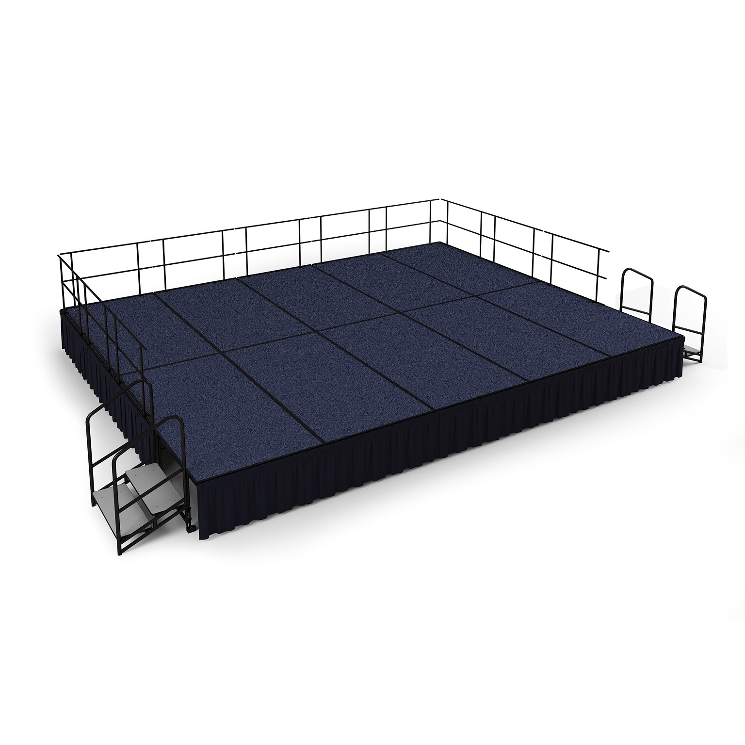 NPS 24 Stage Package, 16 x 20, Shirred Pleat Black Skirting, Blue Carpet (SG482410C04SS10)