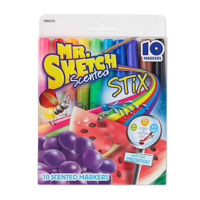 Mr. Sketch Scented Stix Markers, Fine Tip, Assorted Colors, 10/Pack (1905343)