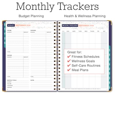 2026-2027 Excello Brands 8.5" x 11" Academic Weekly & Monthly Family Planner, Paperboard Cover, Navy Floral (FAM-AY26-0084)