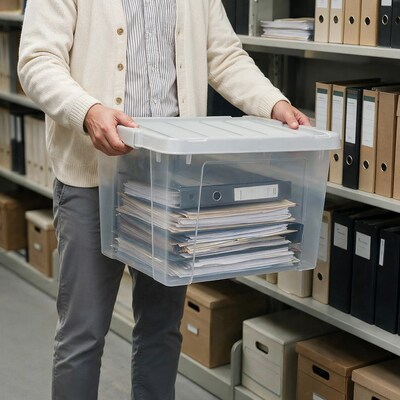 Staples 20 Qt. Latch Lid Storage Bin, Clear (270018/250296)