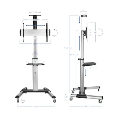 Mount-It! 2-Shelf Mobile Height Adjustable TV Cart for 32"-70" Displays, Gray (MI-875)
