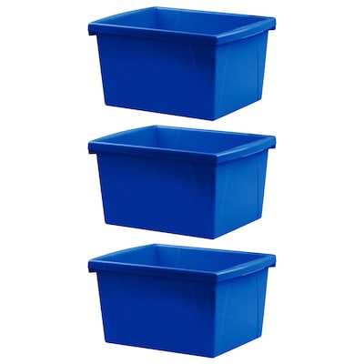 Storex Polypropylene/PP 4 Gallon Classroom Storage Bin, 7.9 x 11.3 x 13.6, Blue, 3/Bundle (STX61451U06C-3)