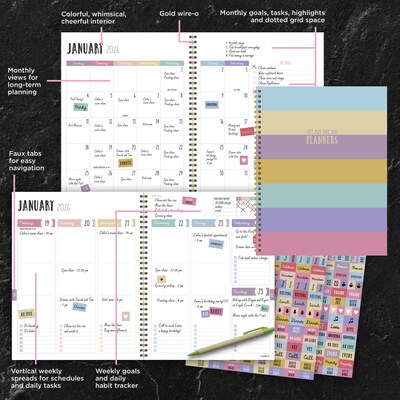 2025-2026 TF Publishing Striped Down 9" x 11" Academic Year Weekly & Monthly Planner, Paperboard Cover, Multicolored (AY26-9706)