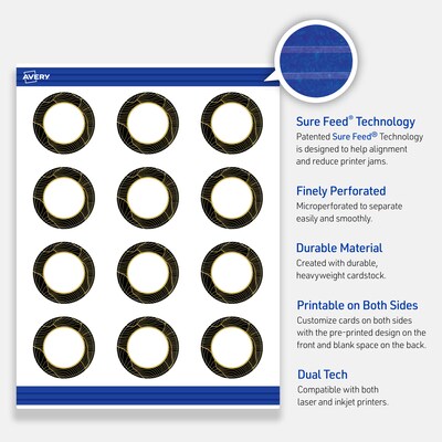 Avery Black with Gold Pattern Matte Blank Card, White, 120/Pack (S00-ETN)