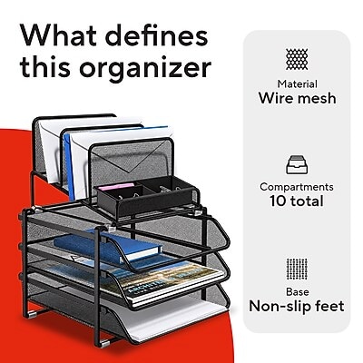 TRU RED™ All-In-One 10-Compartment Wire Mesh Compartment Storage, Matte Black (TR57530)
