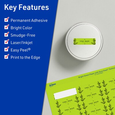 Avery Rectangle Multipurpose Labels, 2/3 x 1-3/4, Bright Green, 880/Pack (94209)