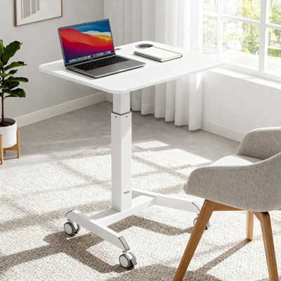 Mount-It! Metal Height-Adjustable Sit-Stand Mobile Laptop Cart with Lockable Wheels, White (MI-7975)