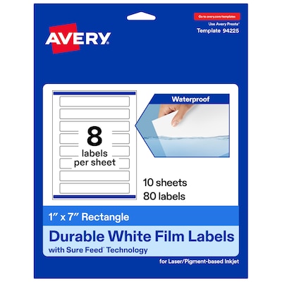Avery Laser/Inkjet Rectangle Multipurpose Labels, 1 x 7, White, 80 Labels/Pack (94225)
