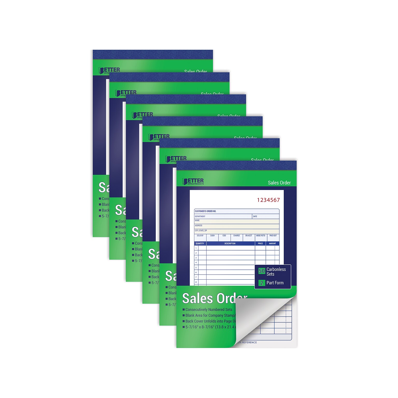 Better Office 2-Part Carbonless Sales Order Book, 5.44 x 8.44, 50 Sets/Book, 6 Books/Pack (66106-6PK)