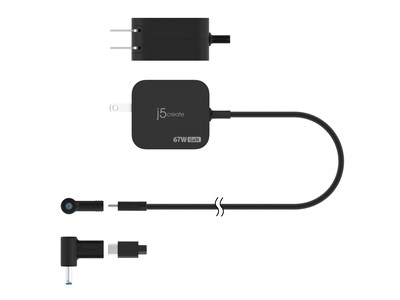 j5create GaN 67W USB Type-C Mini Charger with 4.5mm DC Converter, Black (JUP1565)