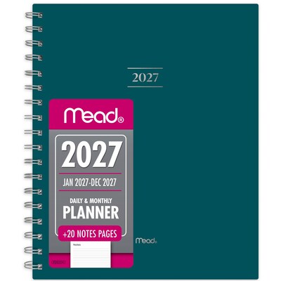 2027 Mead Essentials 7 x 8.75 Calendar Year Daily & Monthly Planner, Plastic Cover, Teal (CRD8304227)