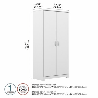 Bush Furniture Cabot 61"H Tall Storage Cabinet with 4 Shelves, White (WC31999)