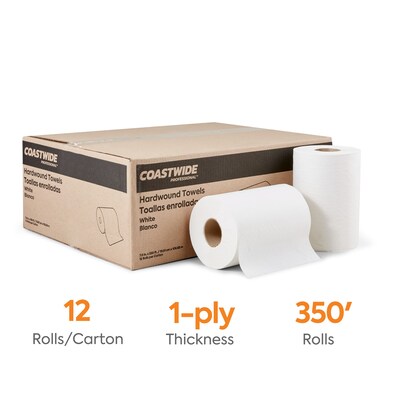 Coastwide Professional™ Hardwound Paper Towels, 1-Ply, 350 ft./Roll, 12 Rolls/Carton (CW21813)