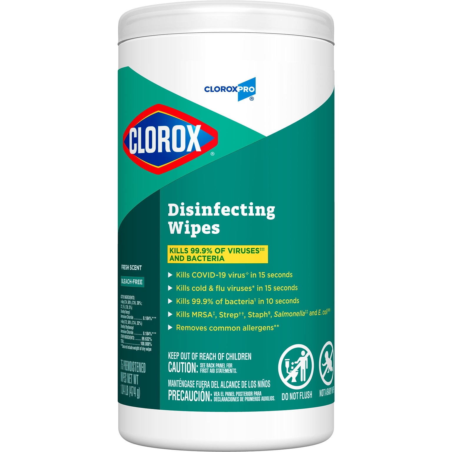 CloroxPro Disinfecting Wipes, Fresh Scent, 75 Wipes/Container (15949)