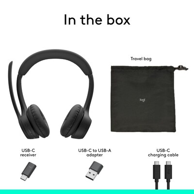Logitech Zone 305 Wireless Noise Canceling Bluetooth Stereo Headset, USB-C, MS Certified (981-001452)