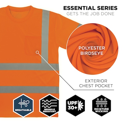 GloWear 8367 High Visibility Short Sleeve T-Shirt, ANSI Type R Class 3, Orange, 3XL (22047)