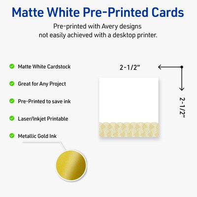 Avery Gold Lace Trim Pattern Matte Blank Card, White, 90/Pack (S00-EX1)
