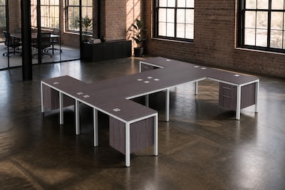 Boss Office Products Simple System 71"W L-Shaped Desk with Pedestal, Driftwood, 4/Set (SGSD018-203)