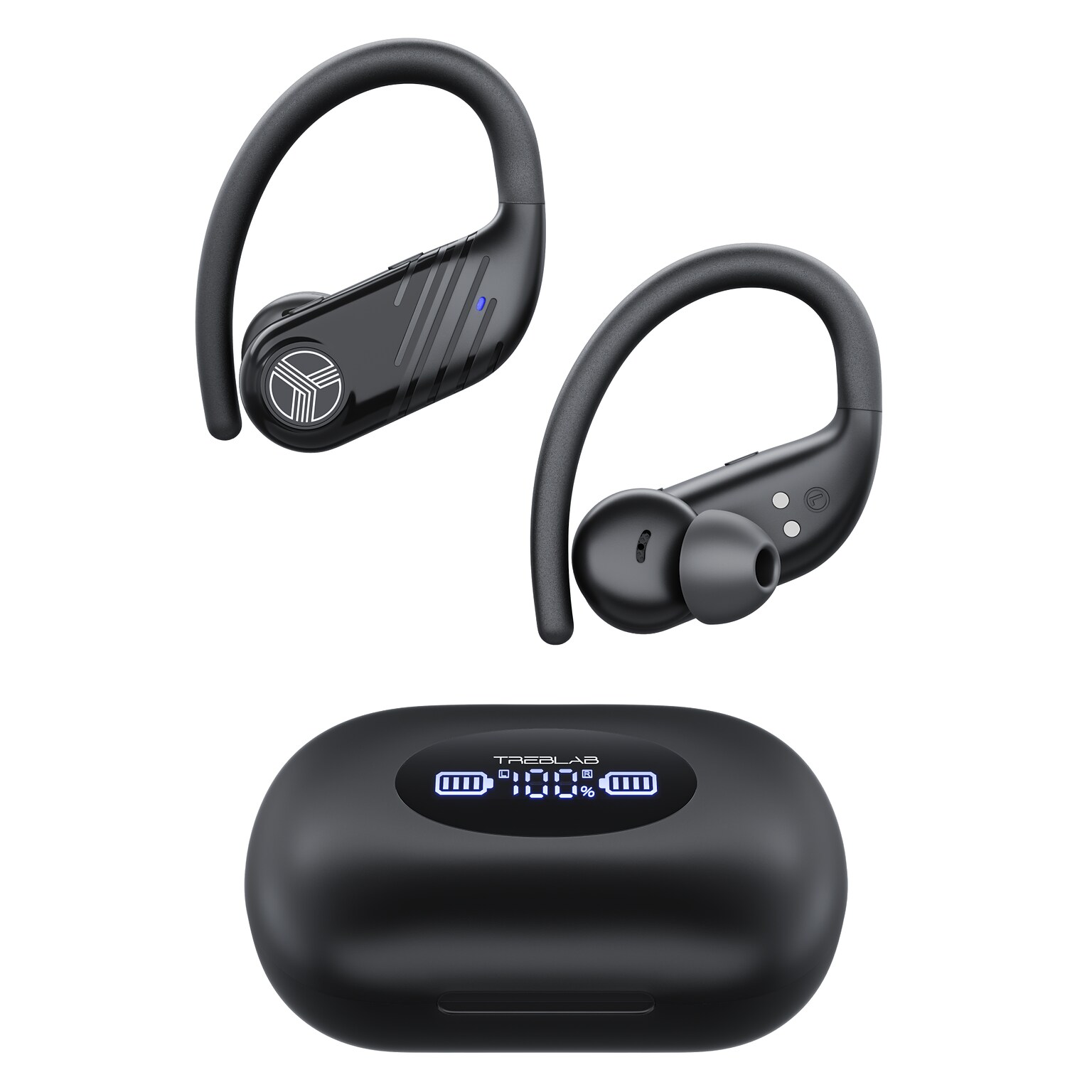 Treblab X3-Pro Bluetooth Wireless Earbuds with Earhooks with Charging Case, White