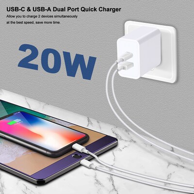 LAX Tech Mod PD 20W 2-Port USB-C Wall Charger, White (TMWUCWH)