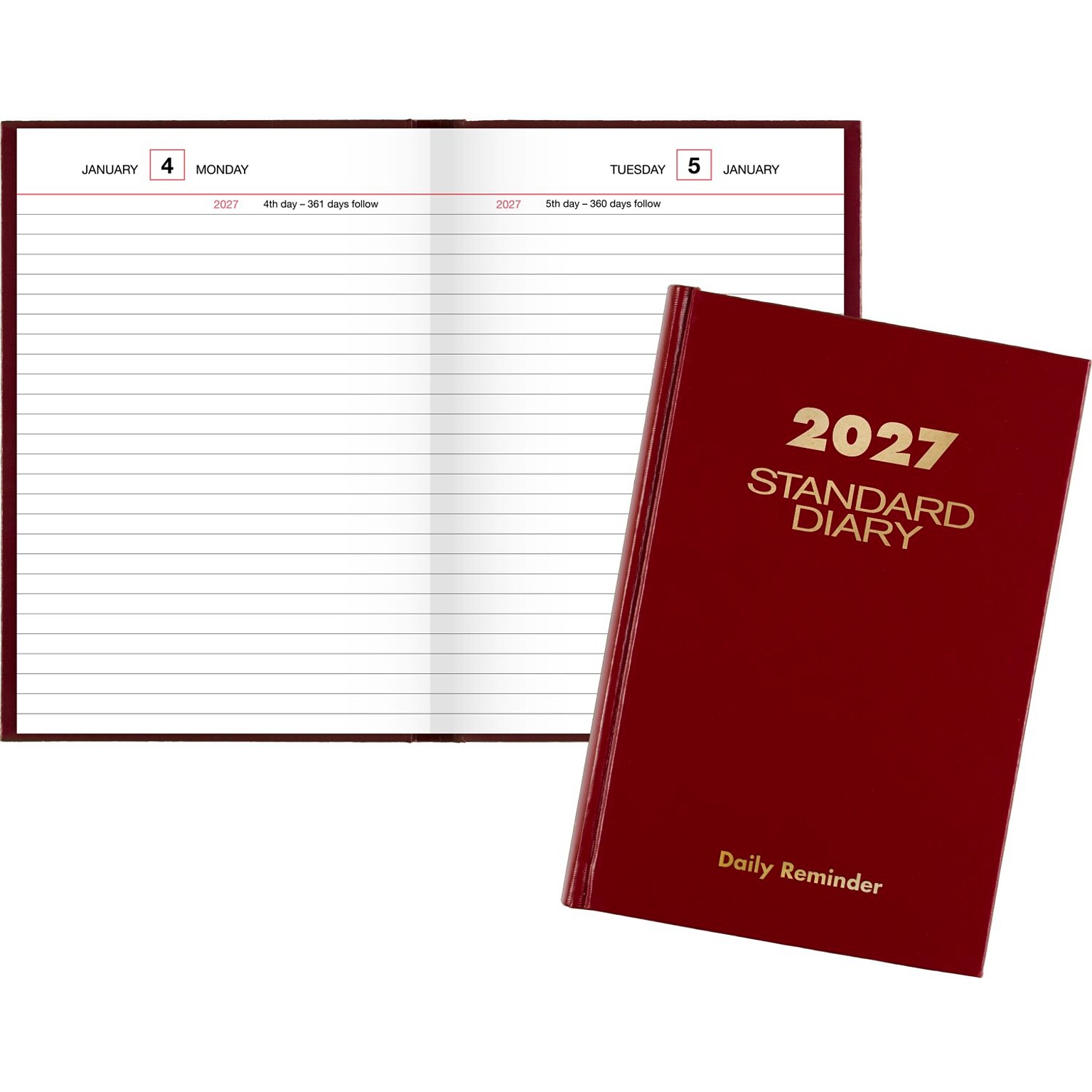 2027 AT-A-GLANCE Hardcover Diary, 5 x 7.5, Wide-Ruled, Red (SD387-13-27)