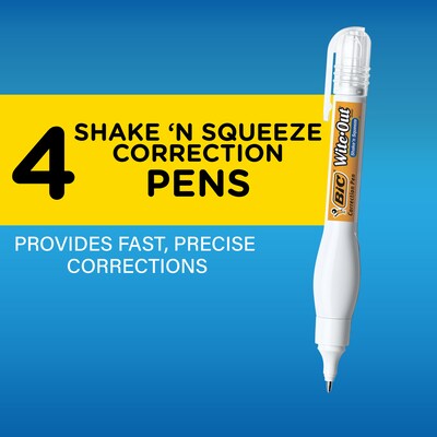 BIC Wite-Out Shake 'N Squeeze Correction Pen, 8 ml., White, 4/Pack (50745)