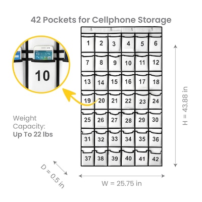 Kore Design Non-Woven Fabric Hanging Classroom Cell Phone Organizer, 43.8 x 25.7 x 0.5, White (KD