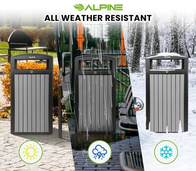 Alpine Industries Steel Outdoor Trash Can with Dome Lid, 40 Gallon, Gray (ALP471-40-WD-GRY)