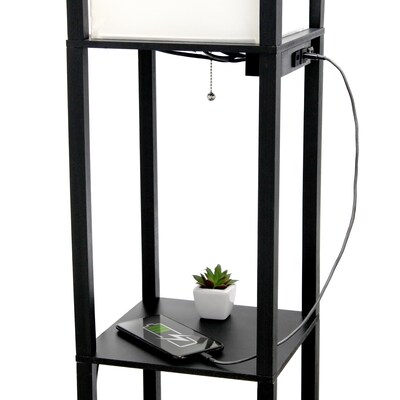 Simple Designs Etagere Organizer 62.5" Floor Lamp with Rectangular Shade, Black (LF1037-BLK-CCLB)