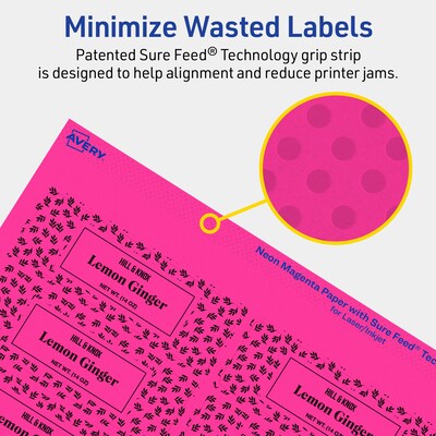 Avery Laser/Inkjet Rectangle Multipurpose Labels, 1.25" x 3.75", Neon Magenta, 240/Pack (94228)