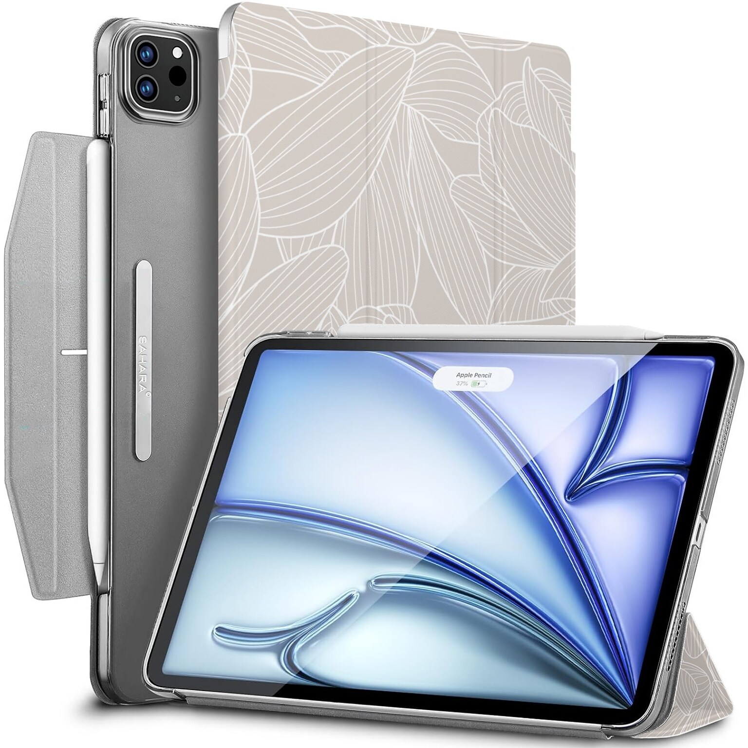 SaharaCase Tri-Fold Folio Case for iPad Pro 13 (M4 2024/M5 2025), Flower Gray (TB00383)