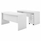 Bush Business Furniture Echo 60"W Bow Front Desk and Credenza with Mobile File Cabinet, Pure White (ECH010PW)