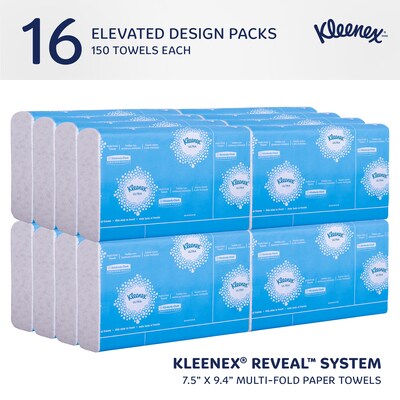 Kleenex Reveal Multifold Paper Towels, 2-Ply, White, 150 Sheets/Pack, 16 Packs/Carton (46321)