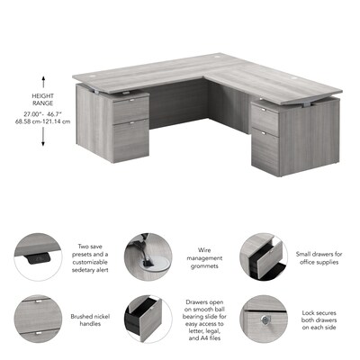 Bush Business Furniture Stratus 72"W Electric L-Shaped Adjustable Standing Desk with Drawers, Platinum Gray (SUT018PG)