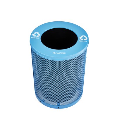 Alpine Industries 4460 Steel Mesh Outdoor Trash & Recycling Bin Combo with Flat Lid and Liner, 36 Gallon, Black/Blue