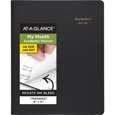 2026-2027 AT-A-GLANCE 9 x 11 Academic Monthly Planner, Faux Leather Cover, Black (70-074-05-27)