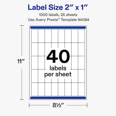 Avery Rectangle Laser/Inkjet Multipurpose Labels, White, 40 Labels/Sheet, 25 Sheets/Pack (19479311279)