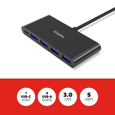 Staples TECH 5-Port USB 3.0 Hub, Black (ST62372)