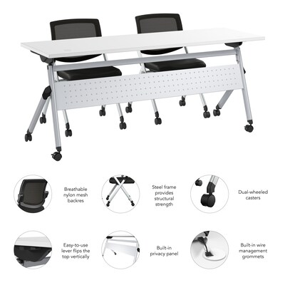 Bush Business Furniture Envision 72"W Foldable Training Room Table with 2 Chairs, White (NVS004WH)