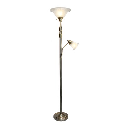 Lalia Home Torchiere Floor Lamp with Reading Light and Marble Glass Shades, Antique Brass (LHF-3003-