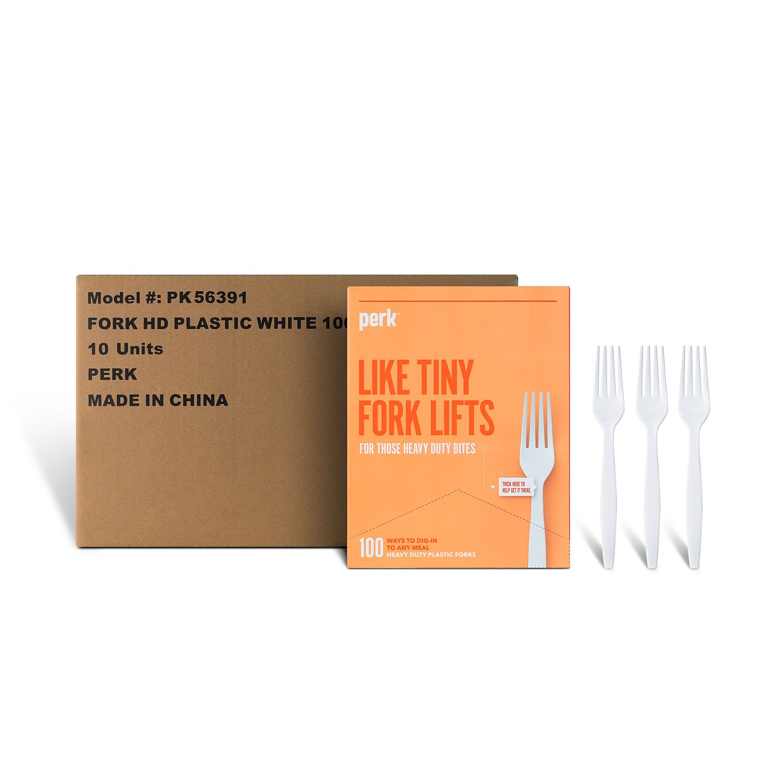 Perk™ Polystyrene Fork, Heavy-Weight, White, 1000/Carton (PK56391CT)