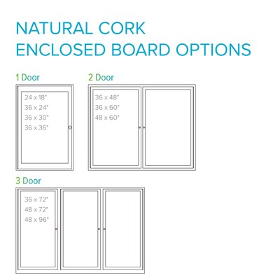 Ghent 1 Door Enclosed Natural Cork Bulletin Board, Satin Aluminum Frame, 36"H x 30"W, (GHEPA13630K)