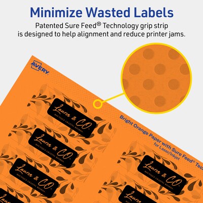 Avery Laser/Inkjet Multipurpose Rectangle Labels, 1" x 3", Bright Orange, 1280/Box (94224)