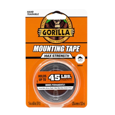 Gorilla Max Strength Indoor Double-Sided Mounting Tape, 1 x 1.67 yds., Black (112962)